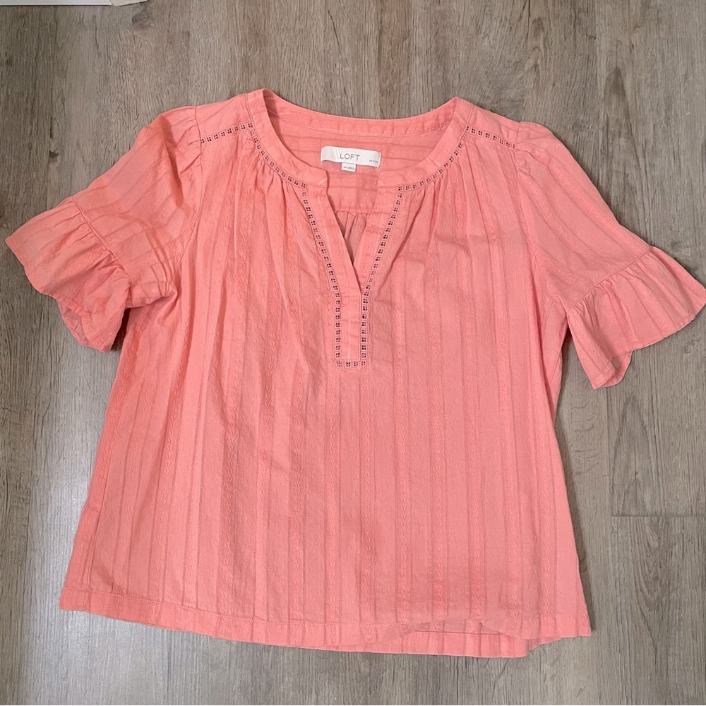 LOFT Women's Pink Ruffle Sleeve Top